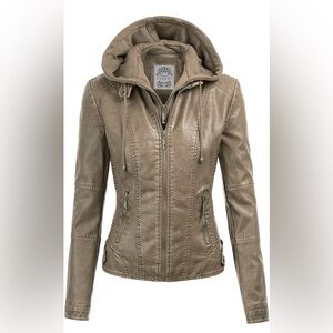 Johnny Faux Leather Jacket Women Motorcycle Coat for Biker with Removable Hood